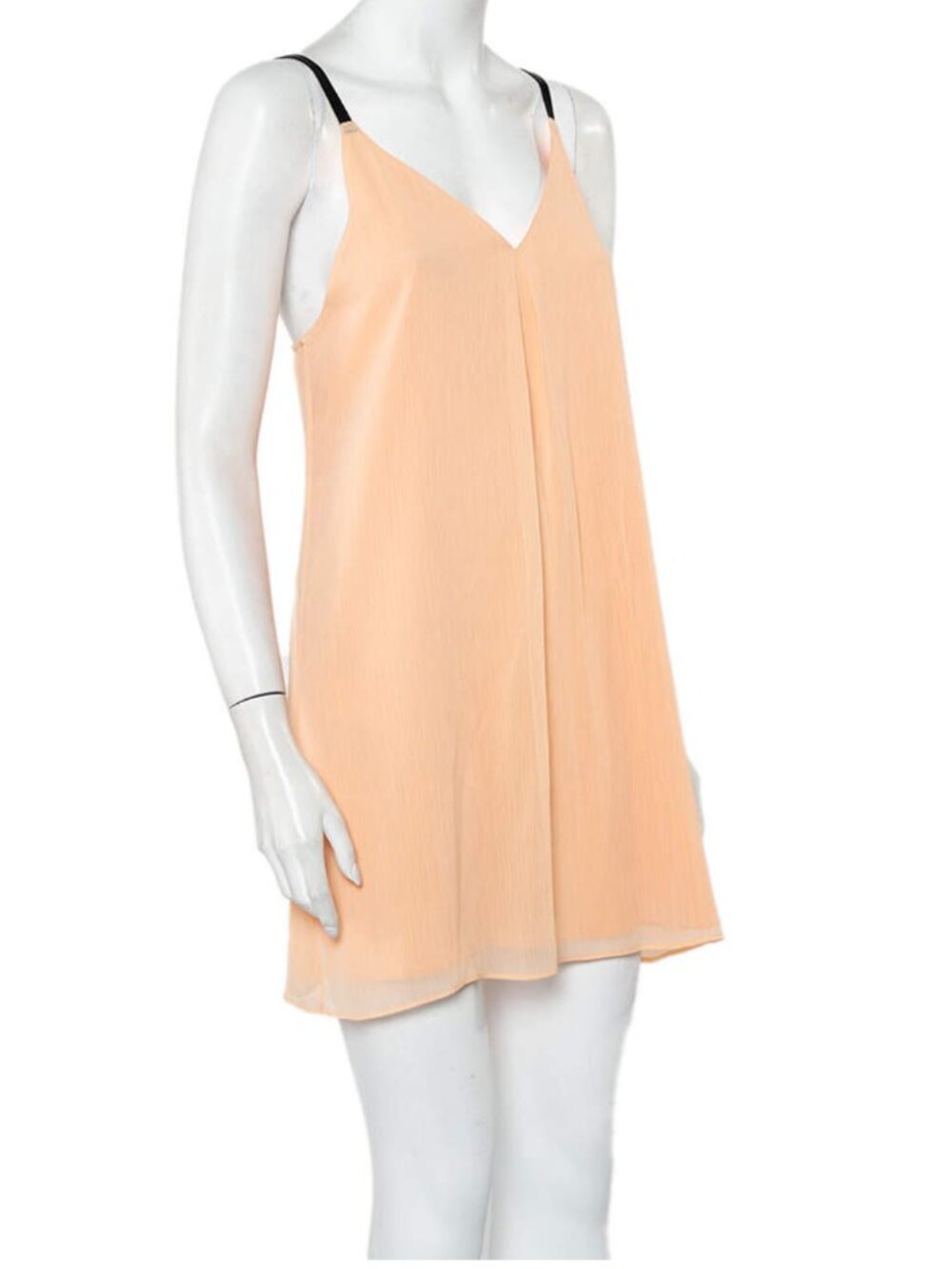 ALICE+OLIVIA Kirby Peach Silk Chiffon Slip Dress with Leather Detail